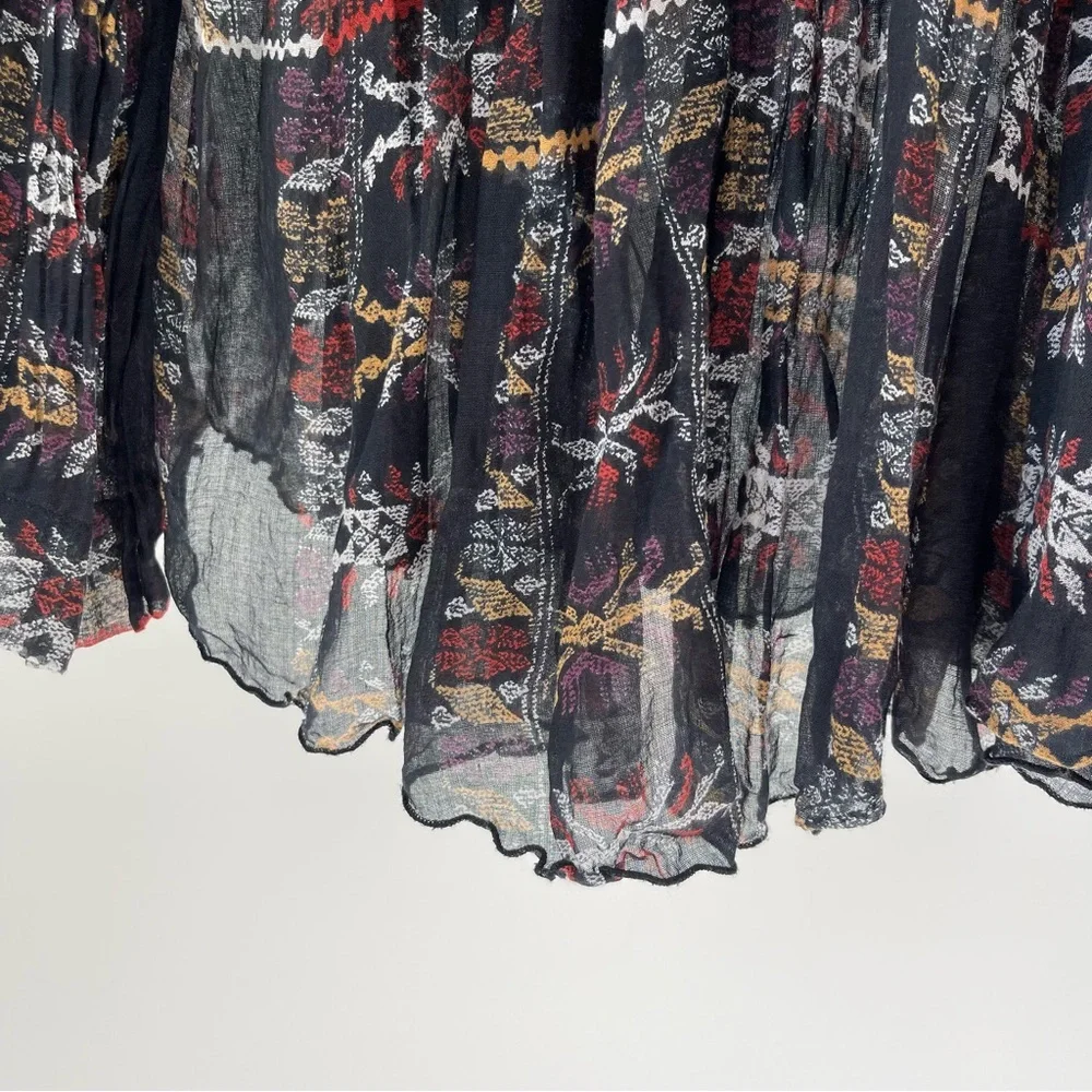 Free People One Oversized Button-Down Semi-Sheer Southwestern Printed Top